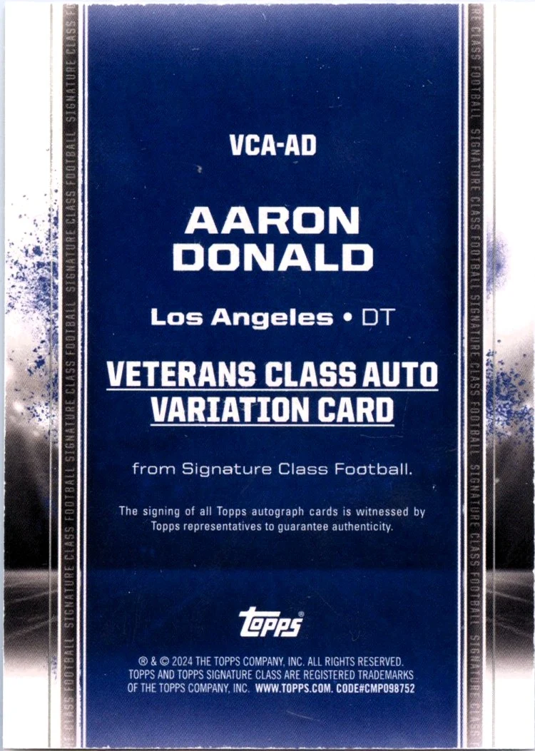 Aaron Donald 20224 Topps Signature Class Gold Auto SP 3/10 - Image 2