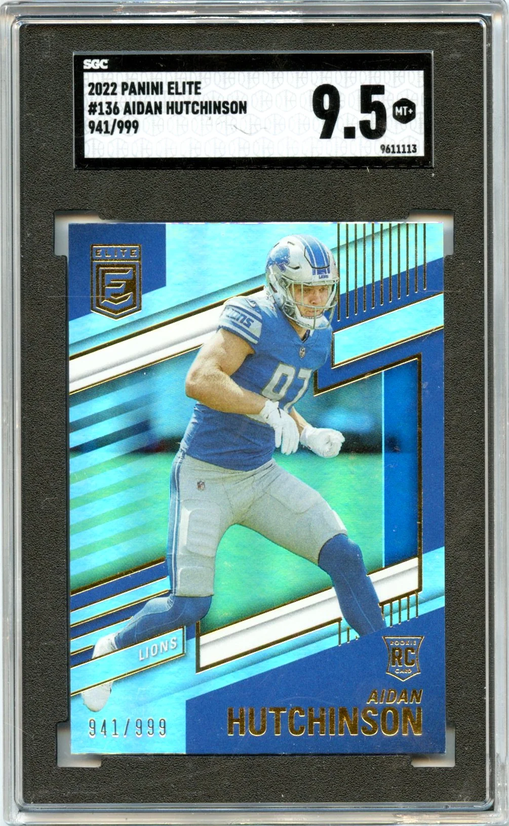 Aidan Hutchinson 2022 Donruss Elite Rookie SP 941/999 SGC 9.5