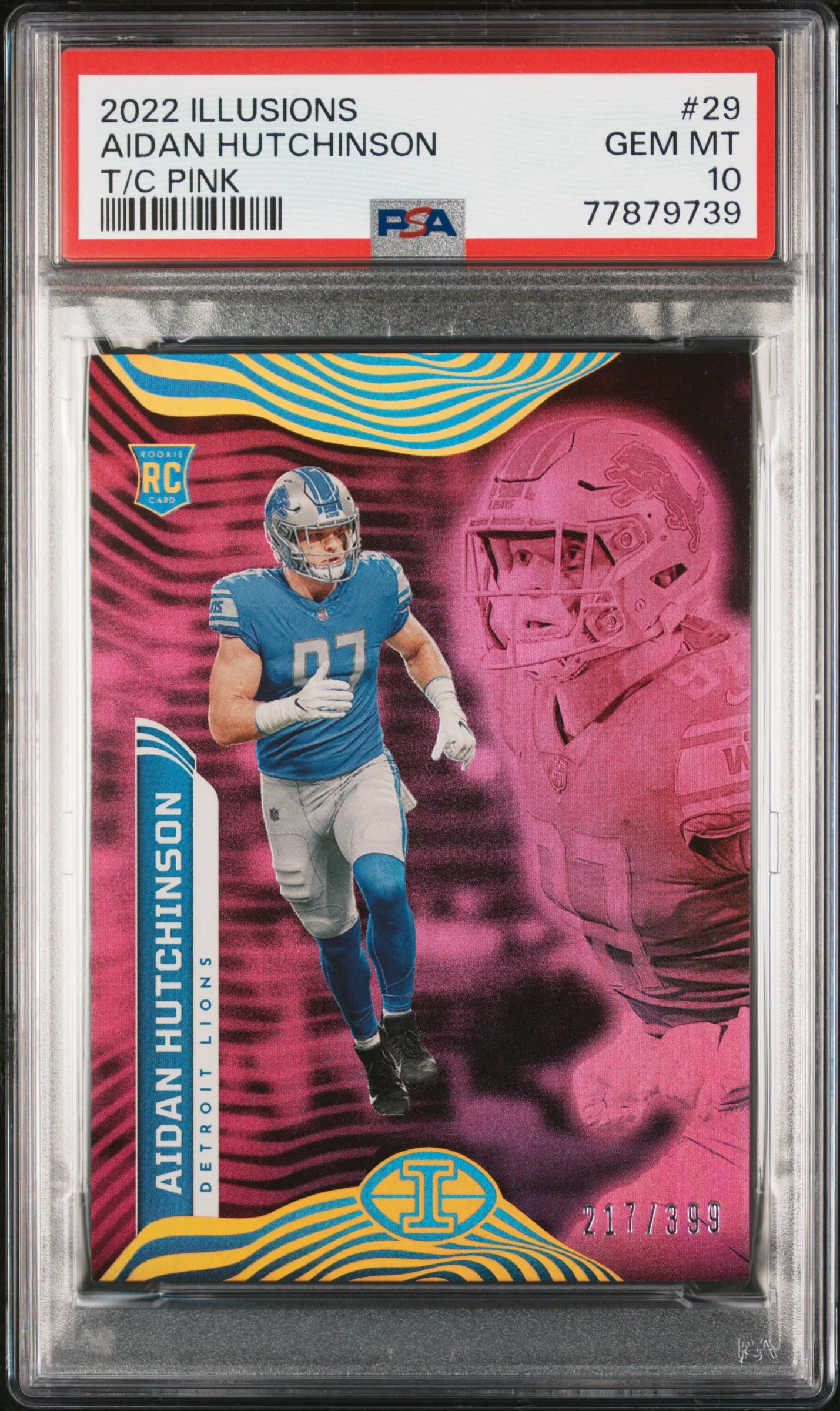 Aidan Hutchinson RC 2022 Panini Illusions Pink Trophy Collection Rookie SP 217/399 PSA 10