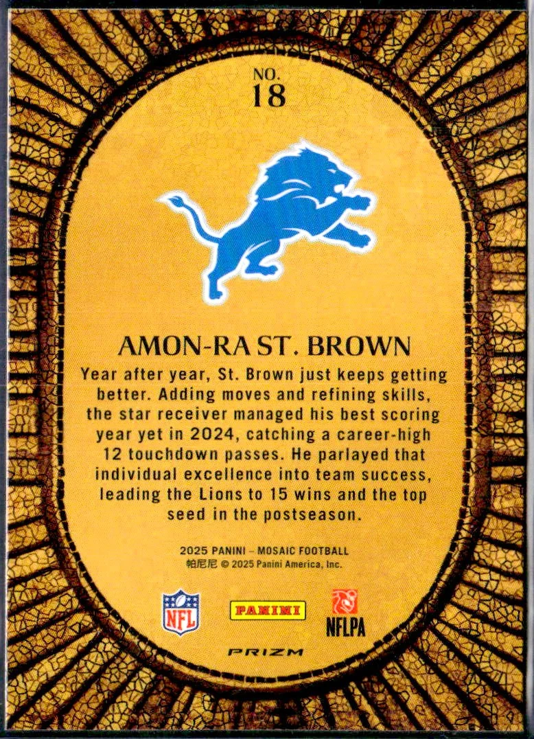 Amon-Ra St Brown 2025 Panini Mosaic Micro Mosaic SSP #18 - Image 2