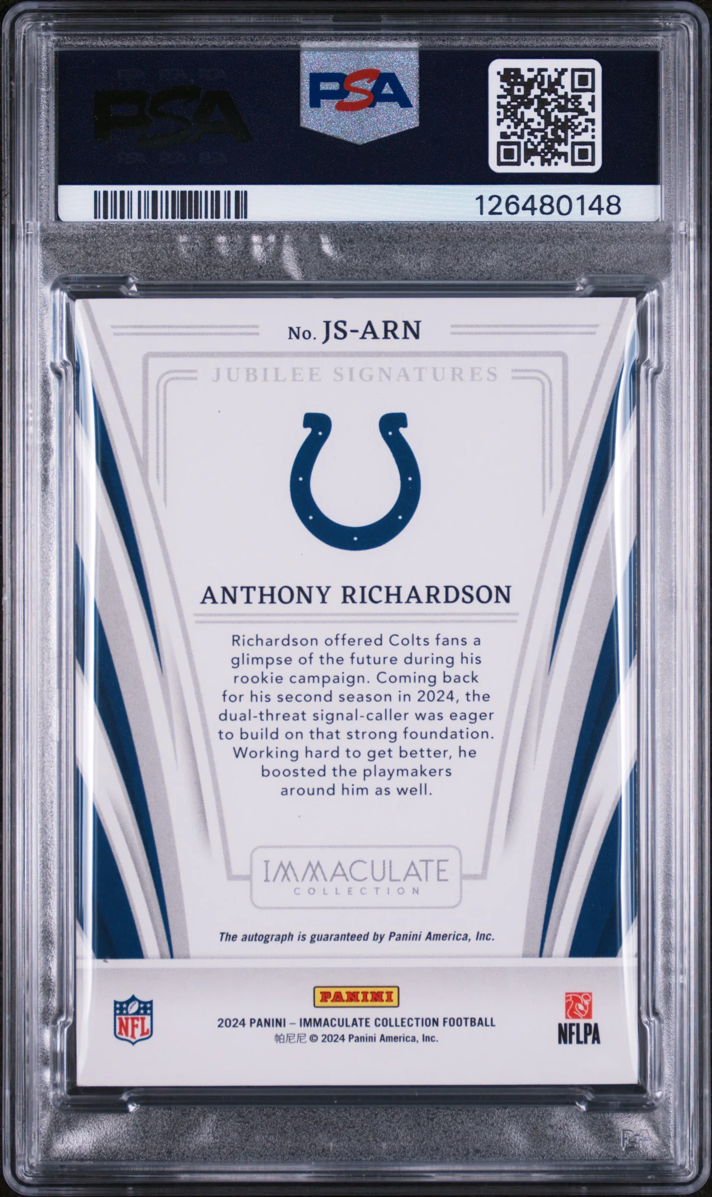 Anthony Richardson 2024 Immaculate Jubilee Gold Auto SP 3/49 PSA 9 - Image 2