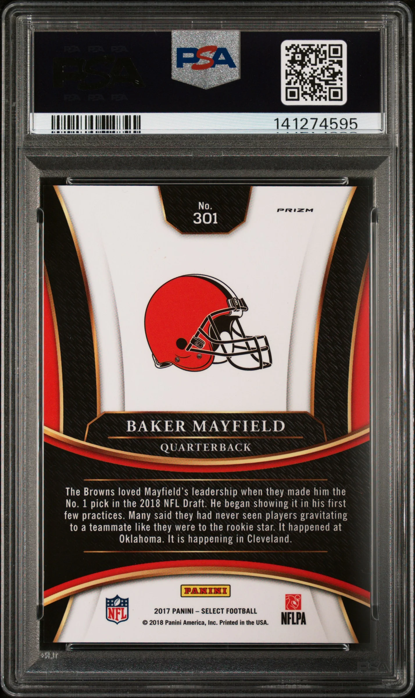 Baker Mayfield RC 2017 Panini Select XRC 2018 Rookie #301 PSA 9 - Image 2