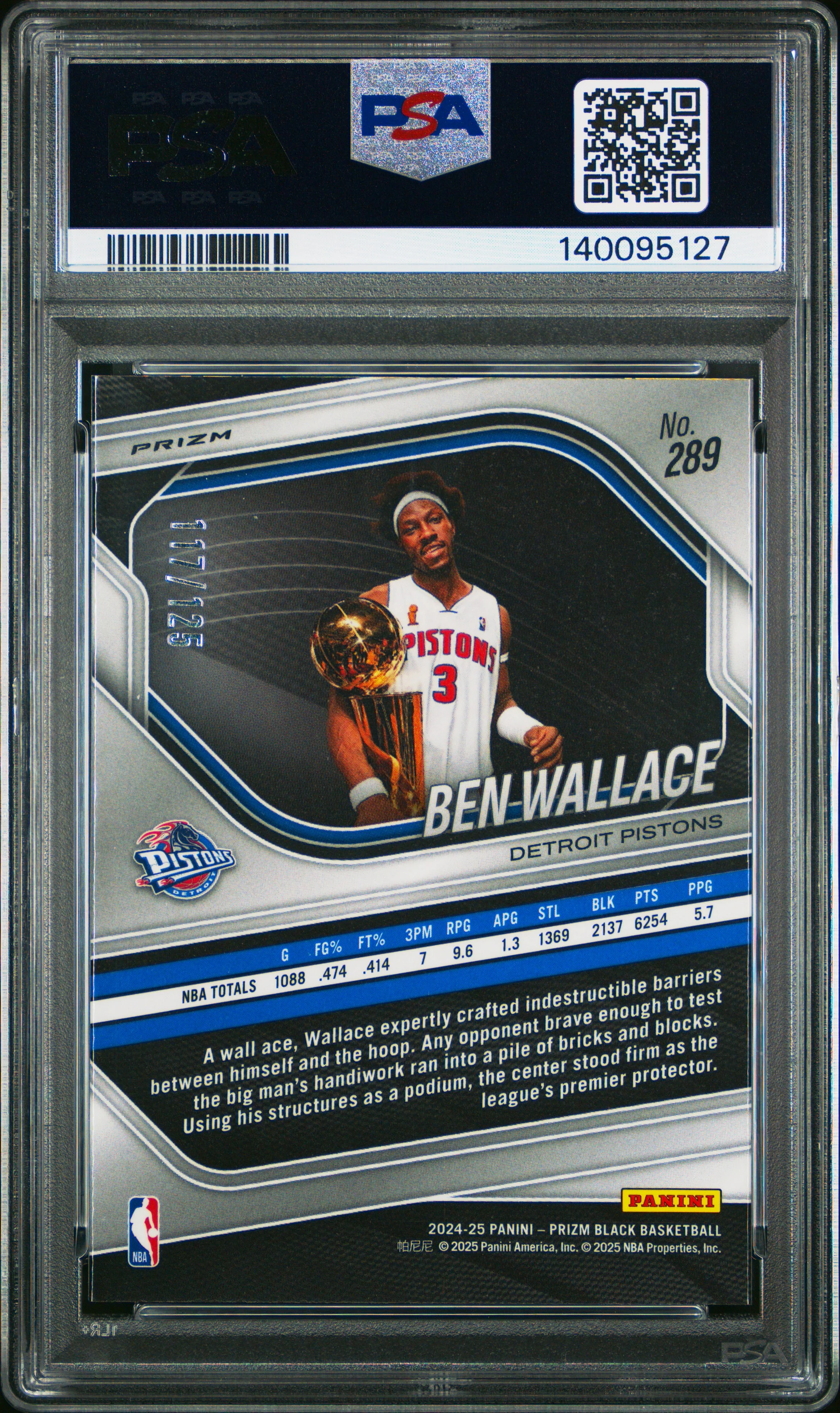 Ben Wallace 2024-25 Panini Prizm Black Blue Ice SP 117/125 PSA 10 - Image 2