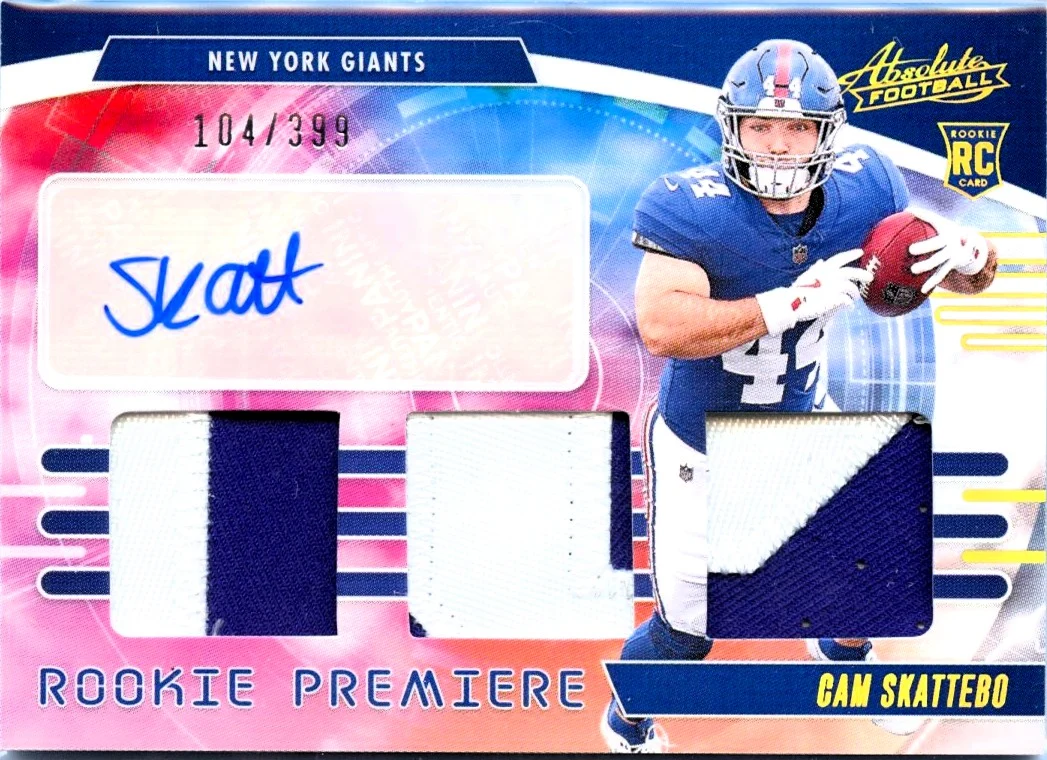 Cam Skattebo RC 2025 Panini Absolute Rookie Premier Triple Patch Auto SP 104/399
