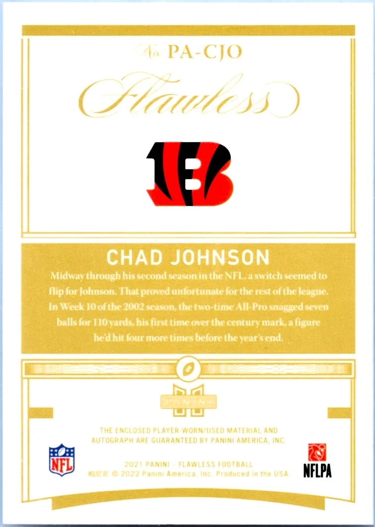 Chad Johnson 2021 Flawless Holo Gold Jersey Patch On Card Auto SP 18/25 - Image 2