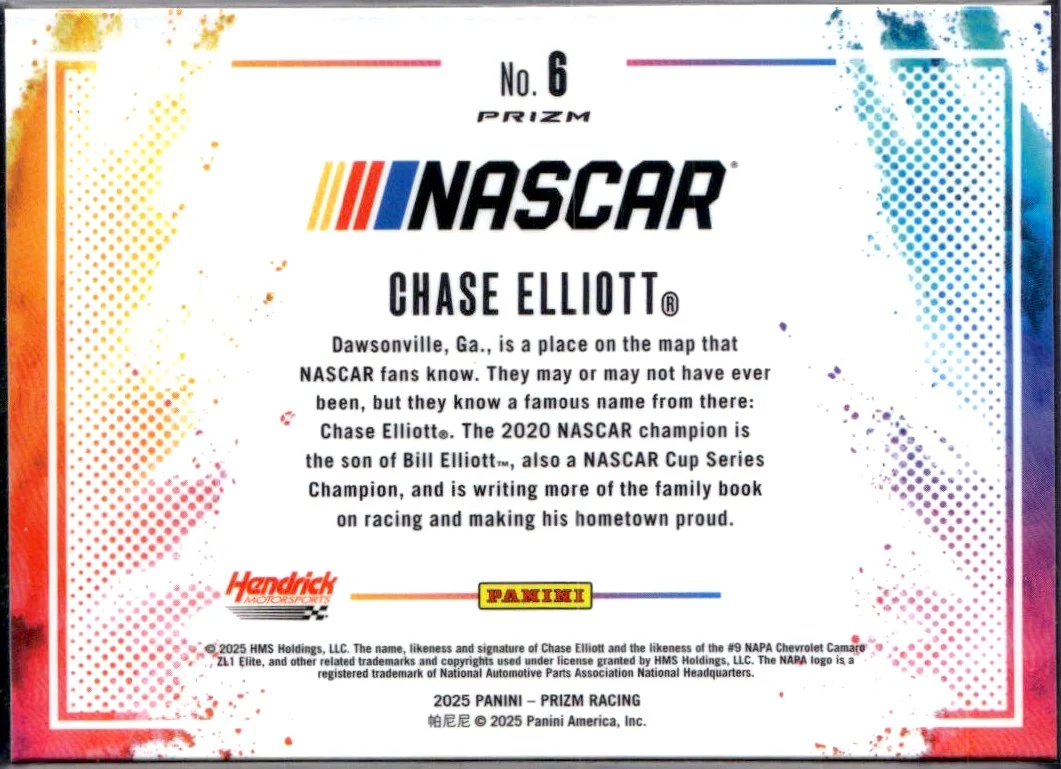 Chase Elliott 2025 Panini Prizm NASCAR Color Blast SSP #6 - Image 2
