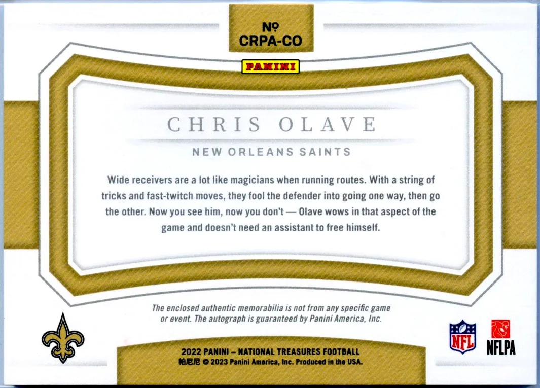 Chris Olave RC 2022 National Treasures Rookie Patch Auto SP 49/99 - Image 2