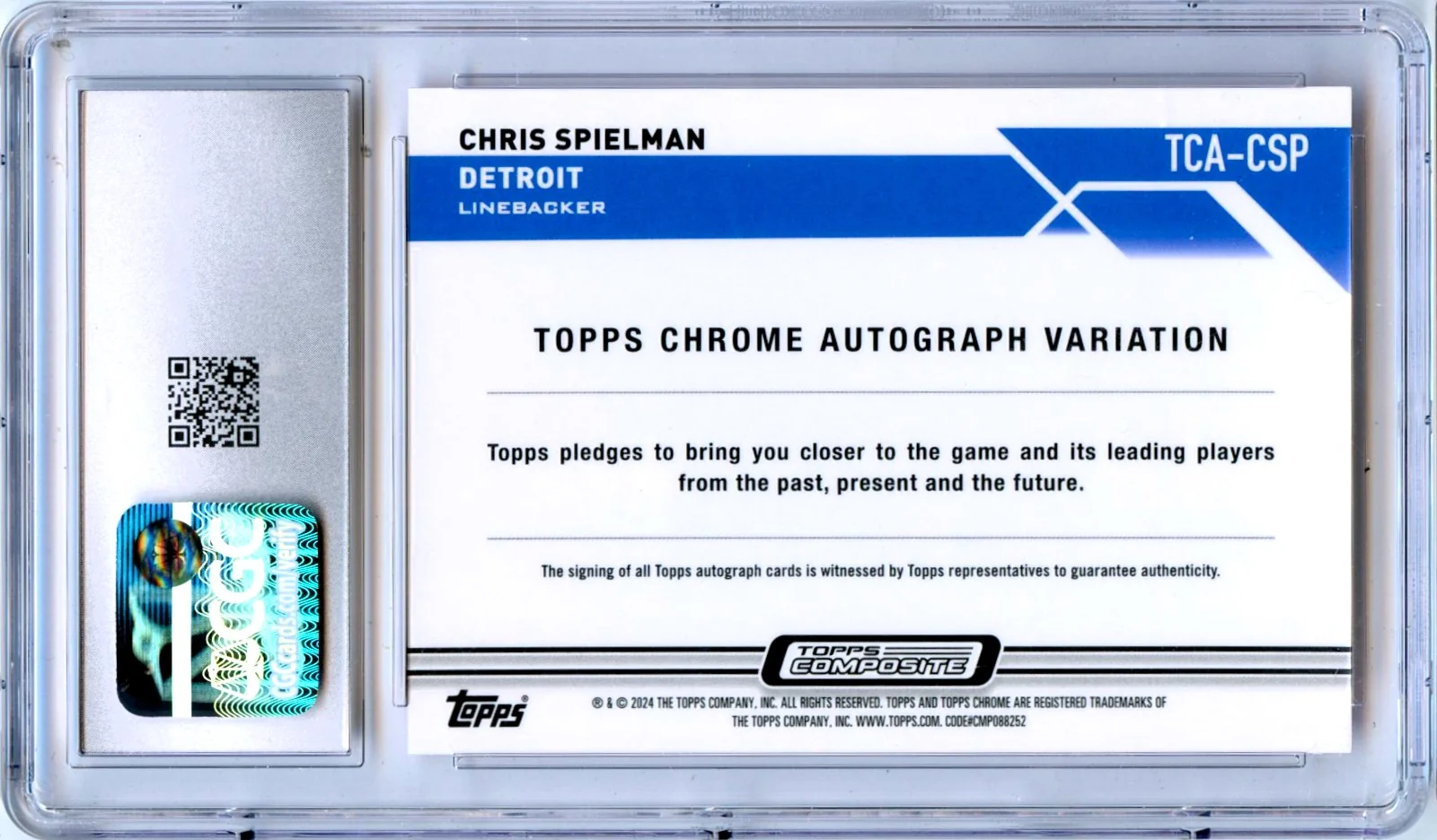 Chris Spielman 2023 Topps Composite Chrome Orange Geometric Auto SP 1/25 CGC 10 - Image 2