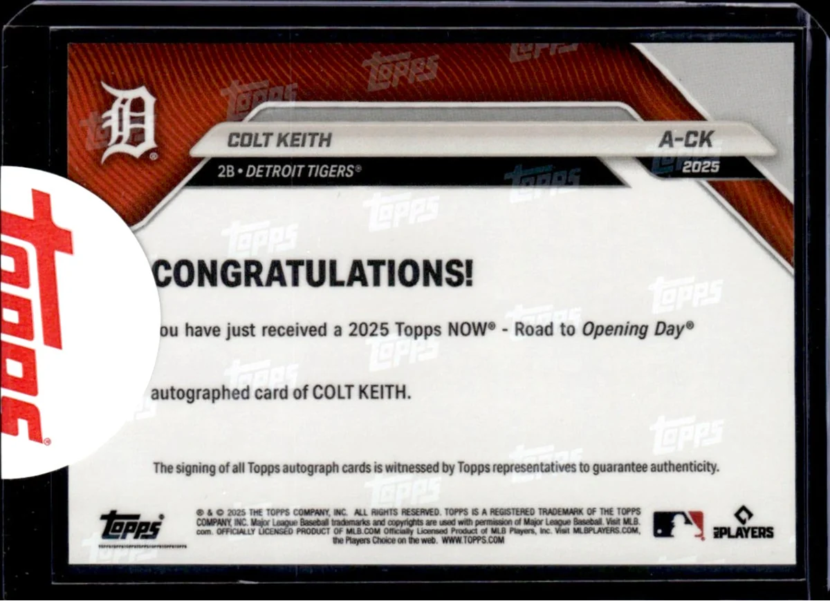 Colt Keith 2025 Topps Now Green Foil Road To Opening Day Auto SP 46/99 - Image 2