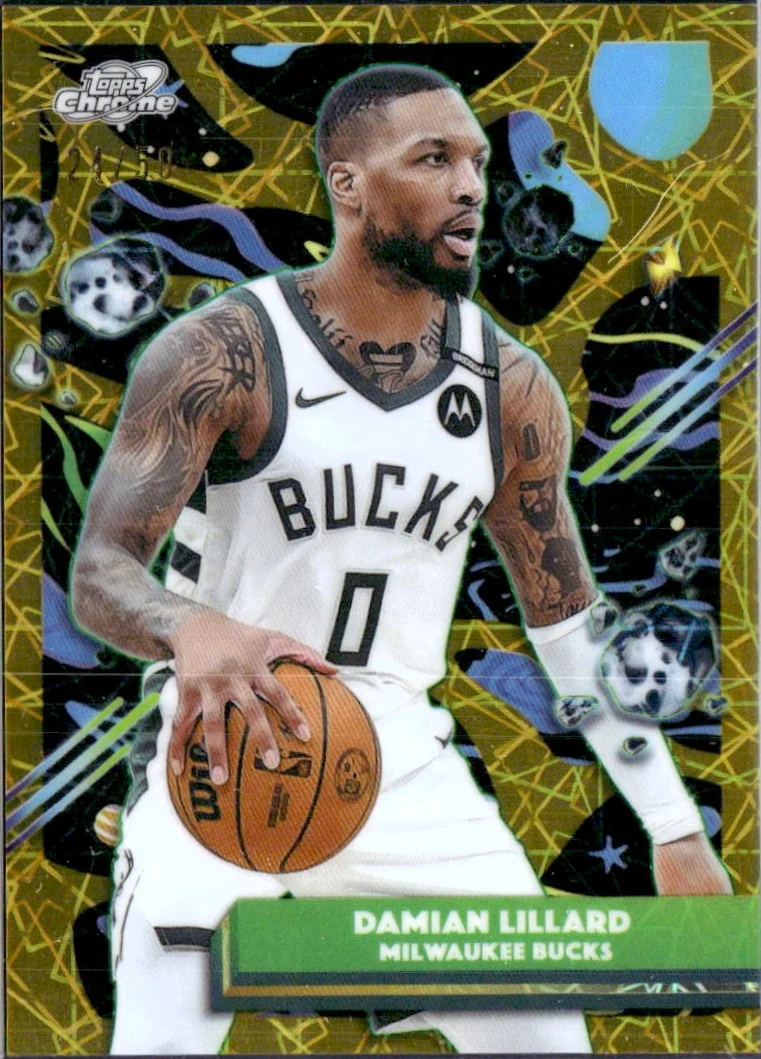 Damian Lillard 2025-26 Topps Cosmic Chrome Gold Lazer Refractor SP 24/50