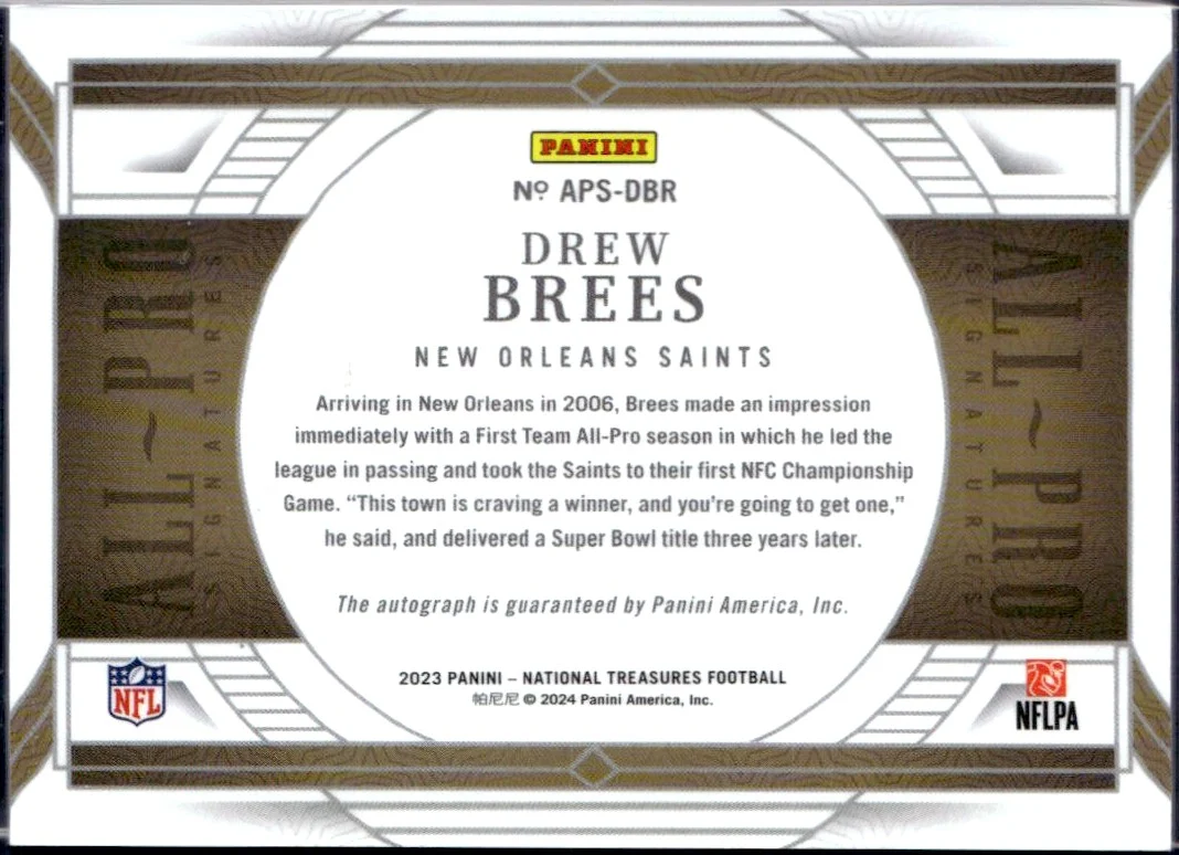 Drew Brees 2023 National Treasures All Pro Auto SP 16/99 - Image 2