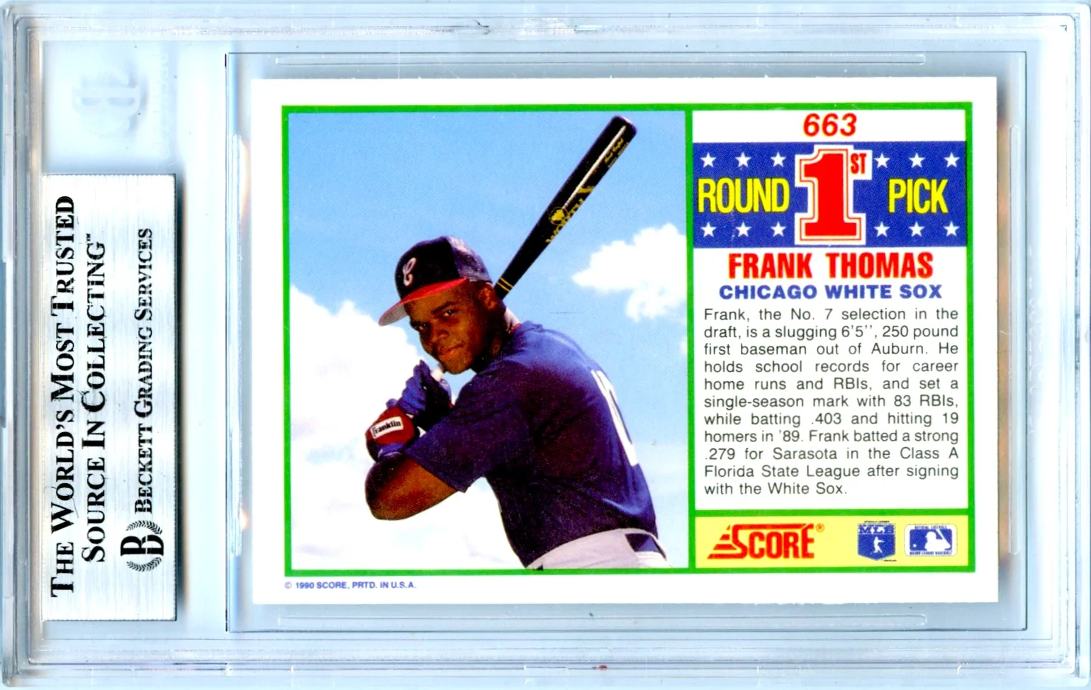 Frank Thomas RC 1990 Score In Person Auto Rookie #663 Beckett Authentic - Image 2