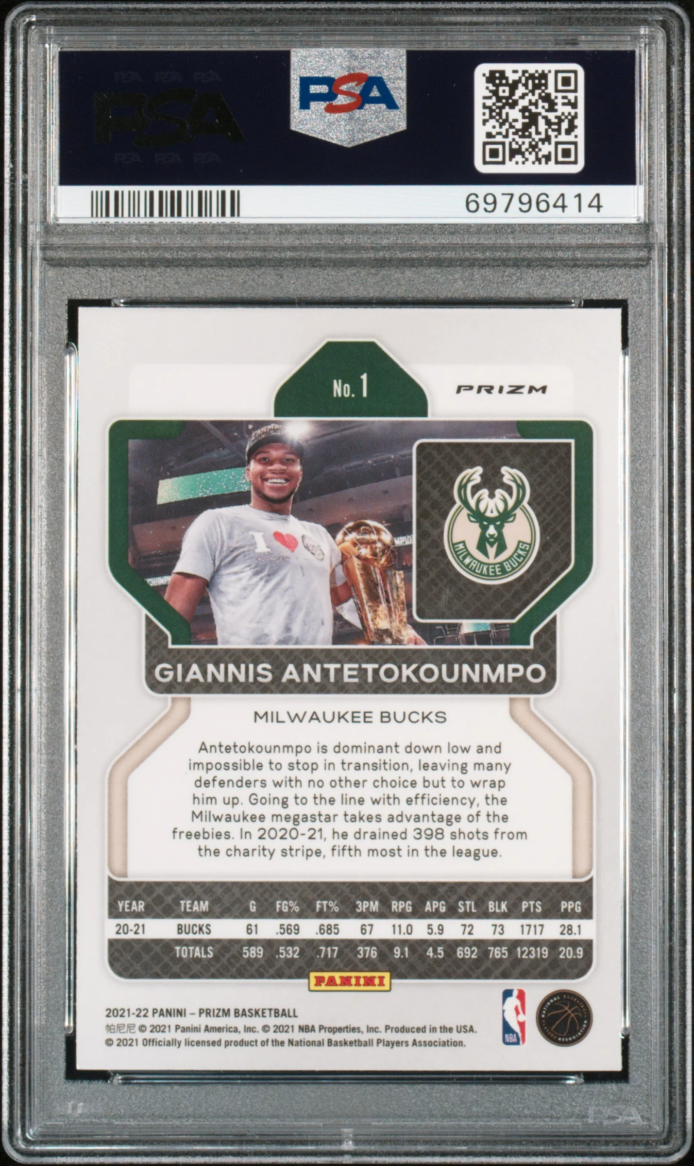 Giannis Antetokounmpo 2021-22 Panini Prizm Purple Wave #1 PSA 10 - Image 2