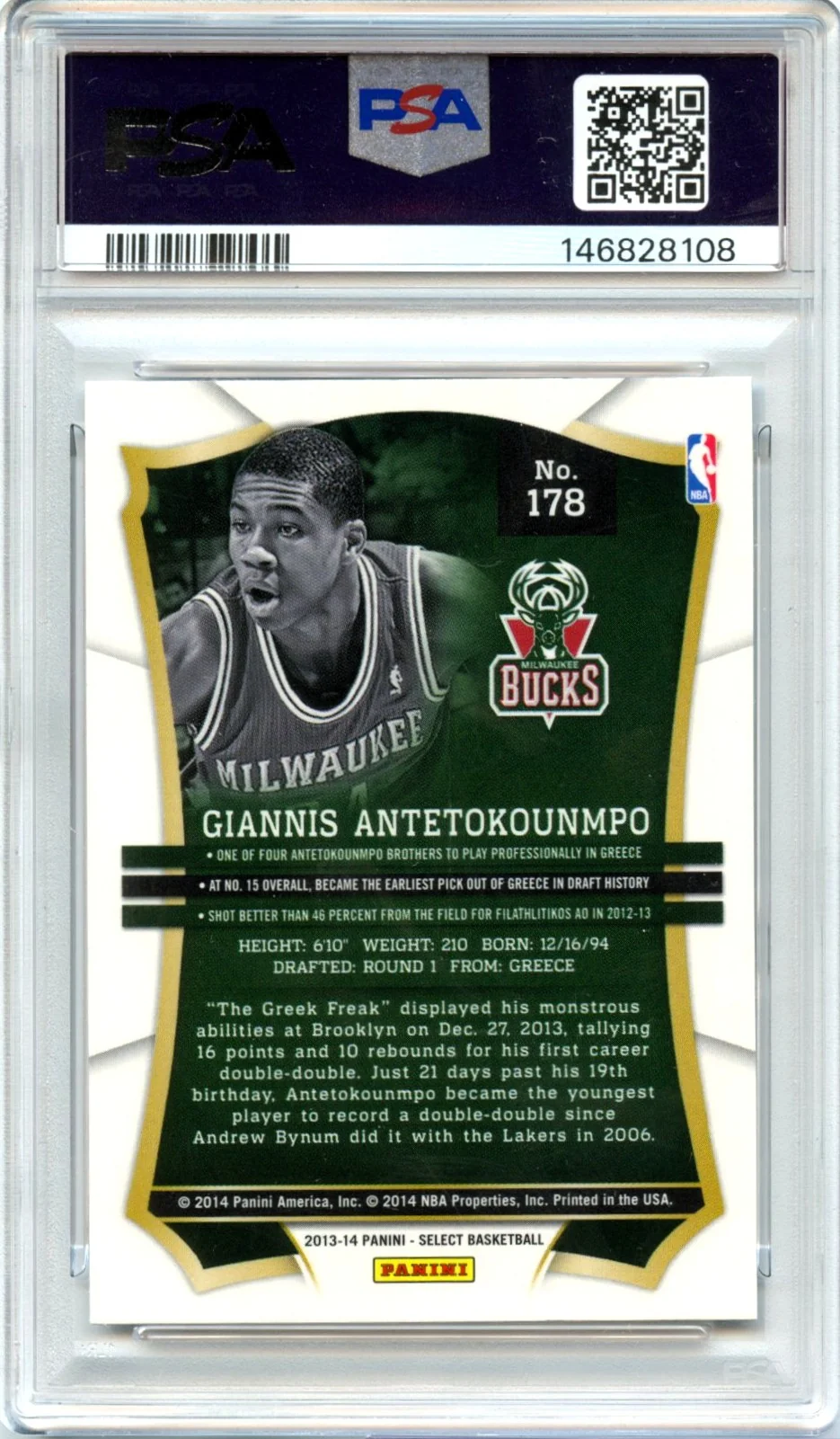 Giannis Antetokounmpo RC 2013-14 Panini Select Rookie #178 PSA 8 - Image 2
