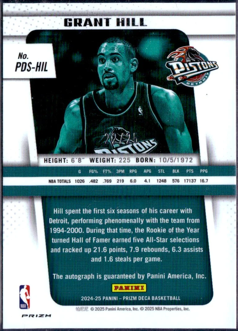 Grant Hill 2024-25 Panini Prizm Deca Green Shimmer FOTL Auto SP 22/25 - Image 2