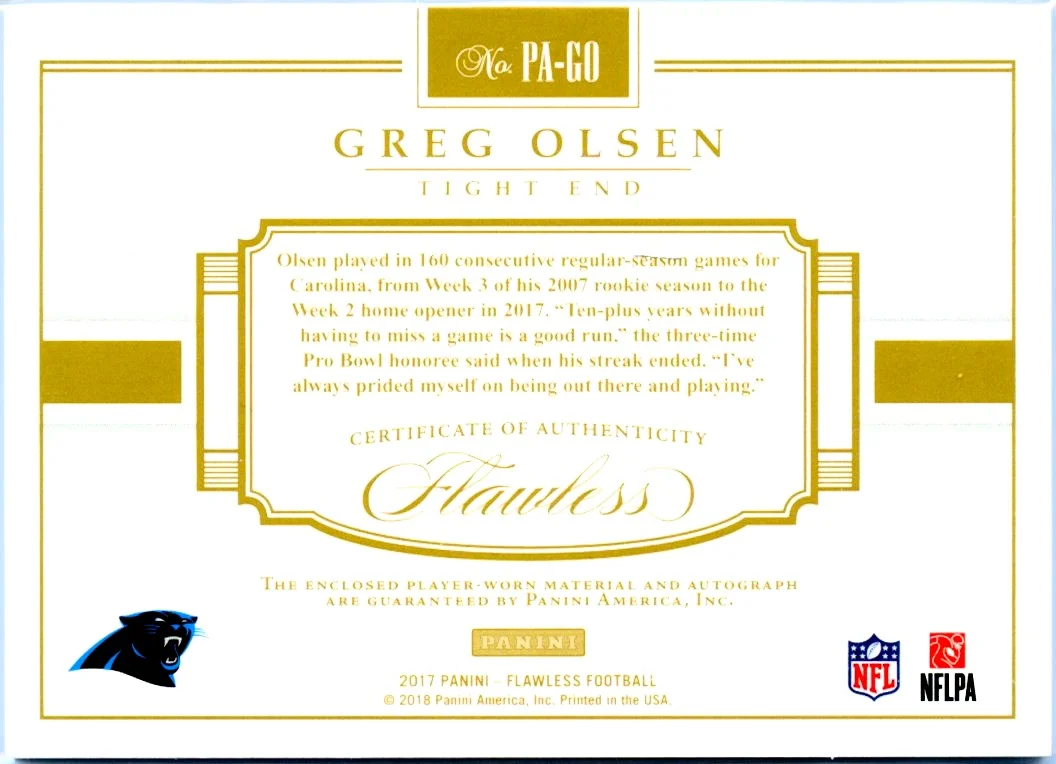 Greg Olsen 2017 Flawless Jersey Patch Auto SP 17/25 - Image 2