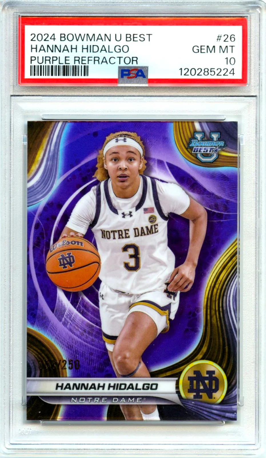 Hannah Hidalgo RC 2024 Bowman U Best Purple Refractor Rookie SP 59/250 PSA 10