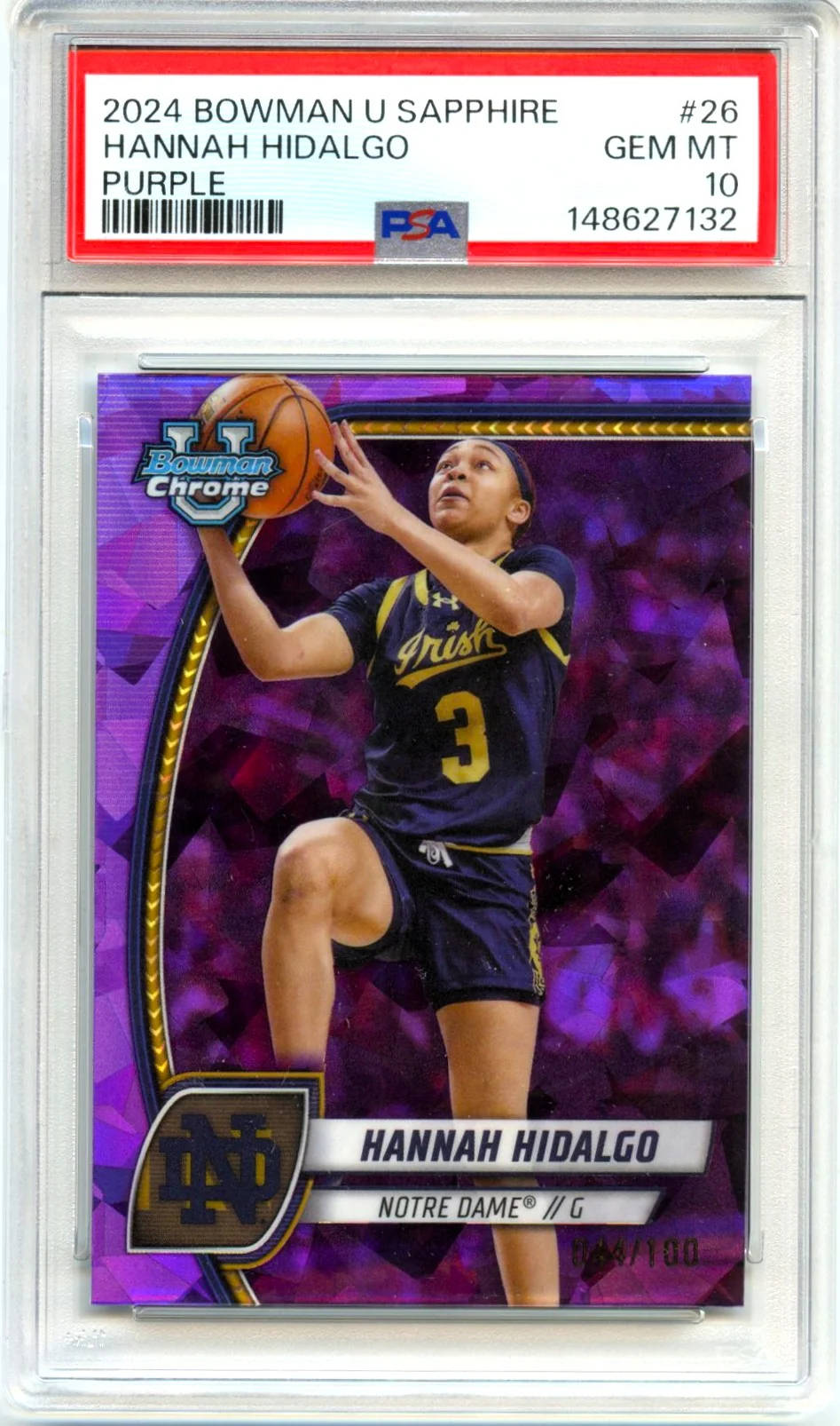 Hannah Hidalgo RC 2024 Bowman U Chrome Sapphire Purple Rookie SP 44/100 PSA 10