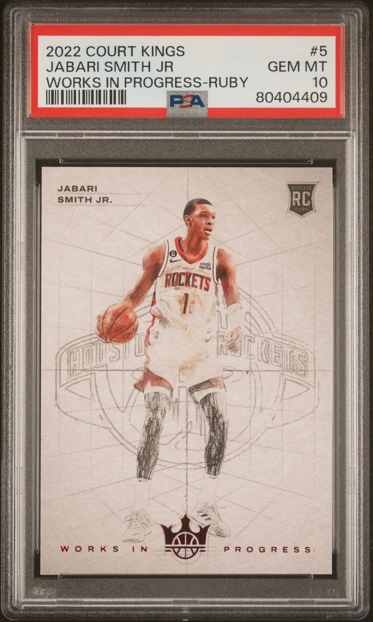 Jabari Smith Jr RC 2022-23 Panini Court Kings Red Works In Progress Rookie SP 48/149 PSA 10