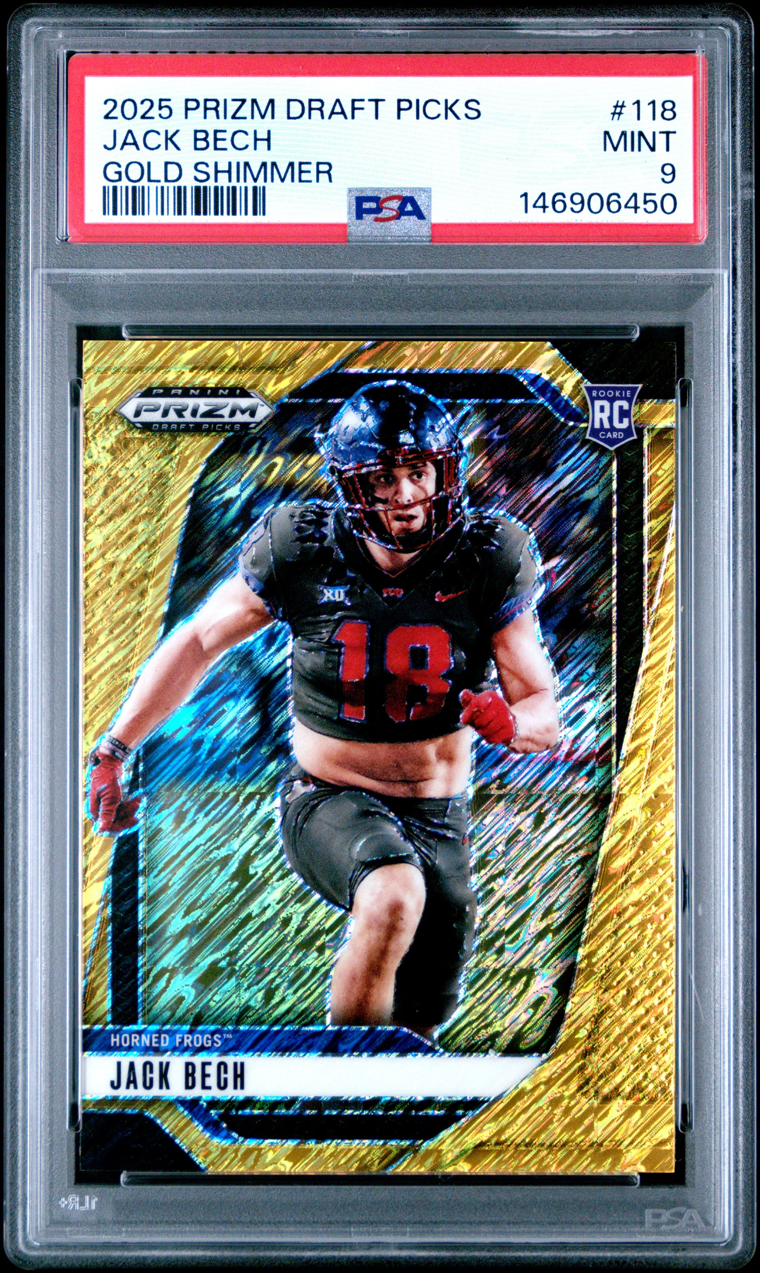 Jack Bech RC 2025 Panini Prizm Draft Gold Shimmer Rookie SP 13/15 PSA 9