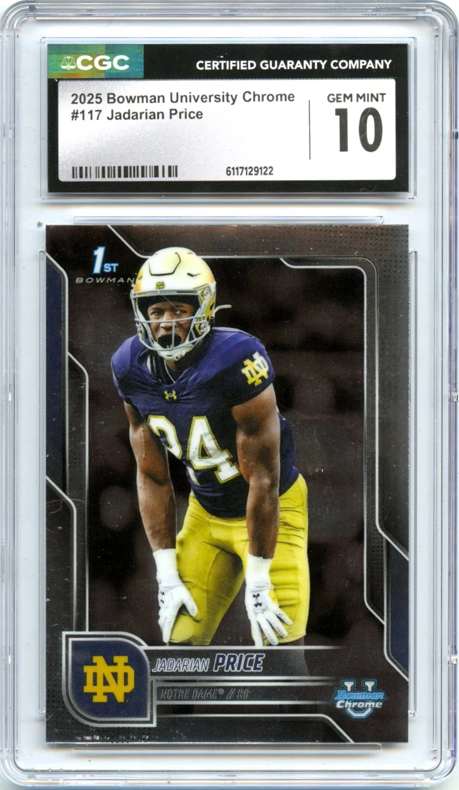 Jadarian Price RC 2025 Bowman U Chrome Rookie #117 CGC 10
