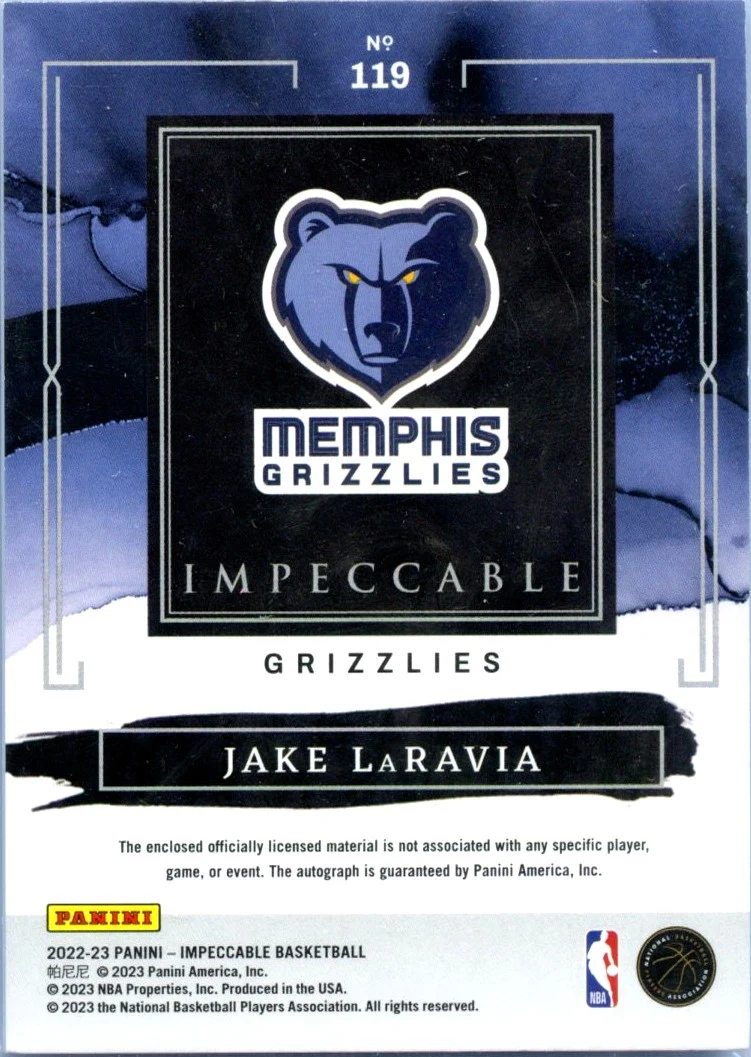 Jake Laravia RC 2022-23 Impeccable Elegance Rookie Patch Auto SP 28/99 - Image 2