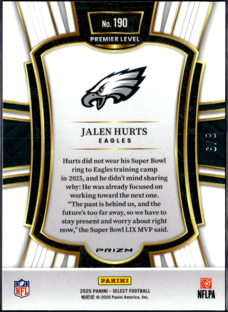 Jalen Hurts 2025 Panini Select Premier Level Lucky Envelope SP 6/8 - Image 2