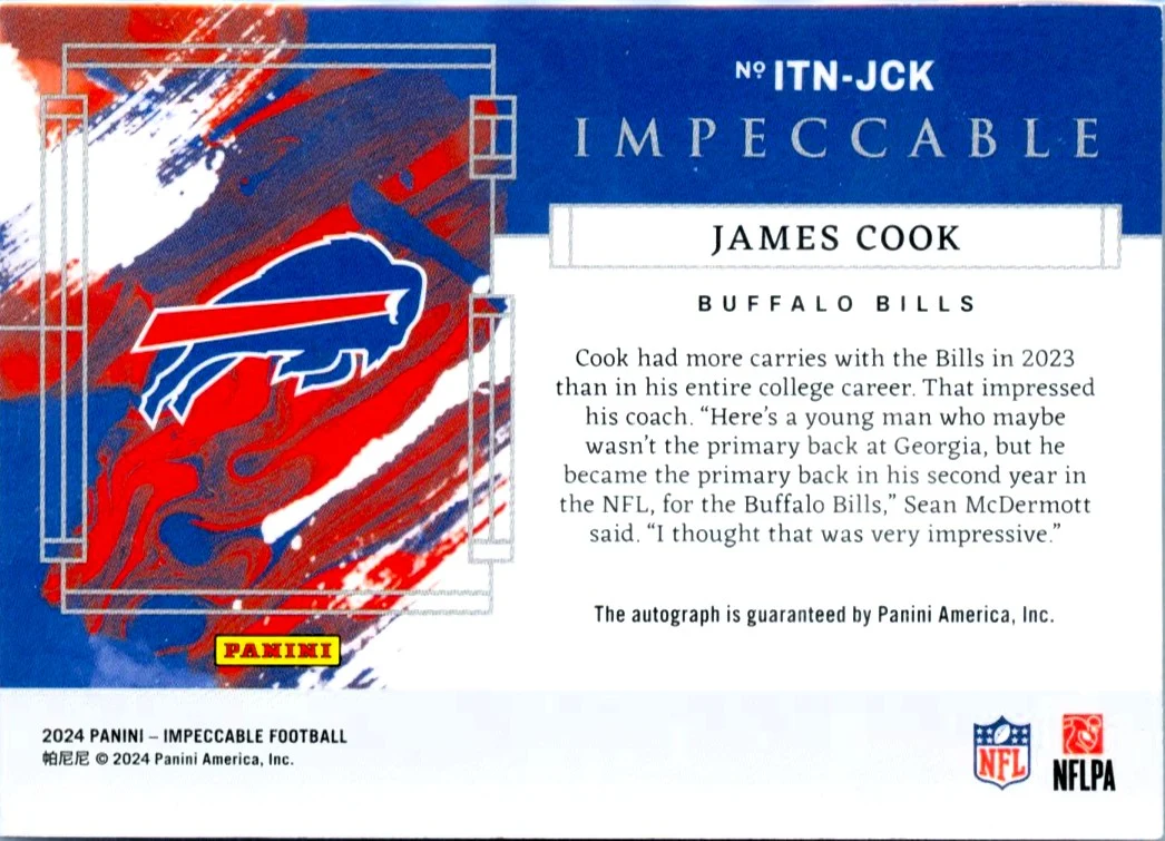 James Cook 2024 Impeccable Team Names Auto SP 82/99 - Image 2