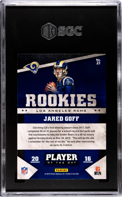 Jared Goff RC 2016 Panini Player Of The Day Galactic Windows Rookie #21 SGC 10 - Image 2