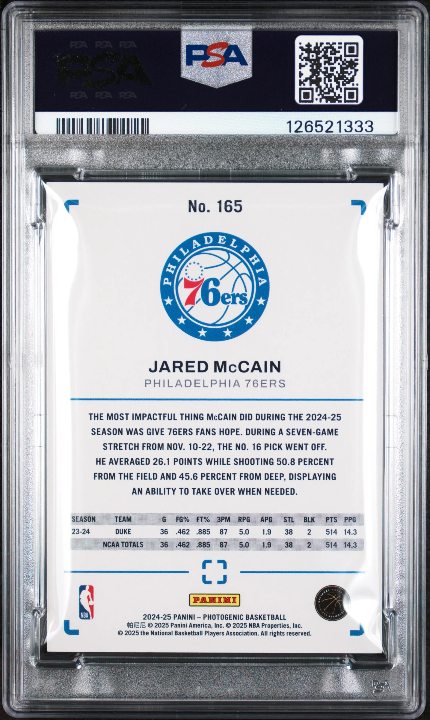 Jared Mccain RC 2024-25 Panini Photogenic Maze Rookie SP 12/25 PSA 9 - Image 2