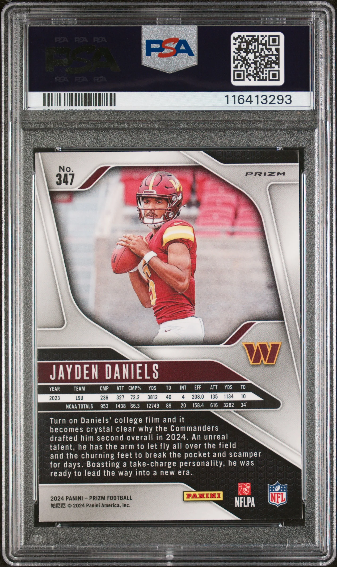 Jayden Daniels RC 2024 Panini Prizm Green Ice Rookie #347 PSA 9 - Image 2