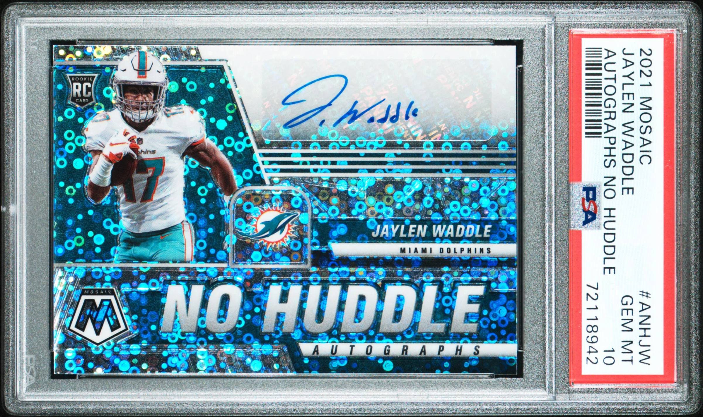 Jaylen Waddle RC 2021 Panini Mosaic No Huddle Rookie Auto PSA 10