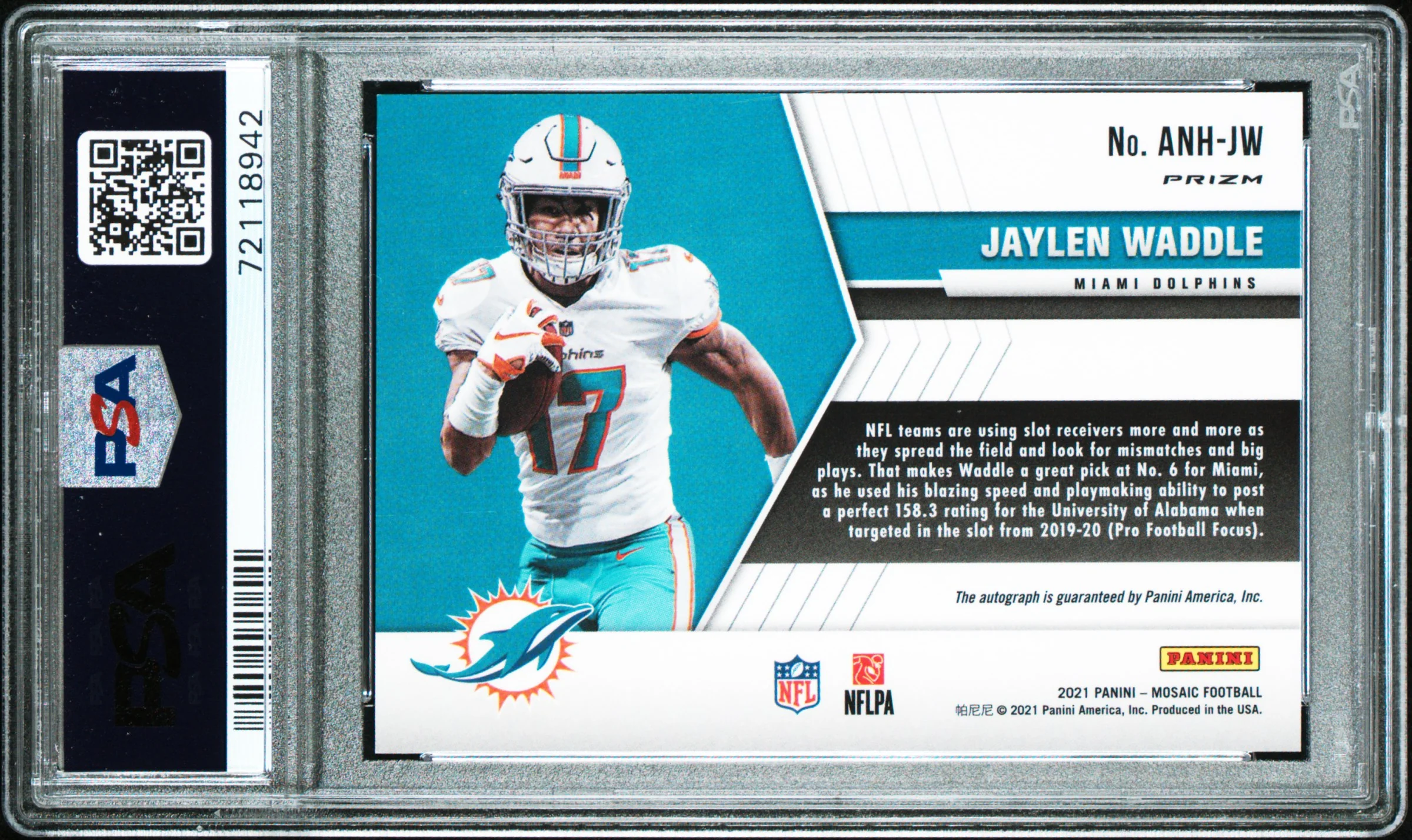 Jaylen Waddle RC 2021 Panini Mosaic No Huddle Rookie Auto PSA 10 - Image 2