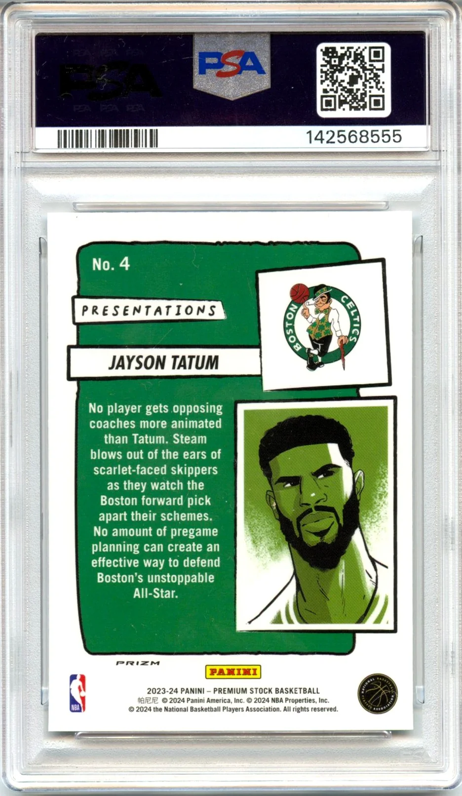 Jayson Tatum 2023-24 Panini NBA Hoops Presentations Case Hit SSP #4 PSA 8 - Image 2