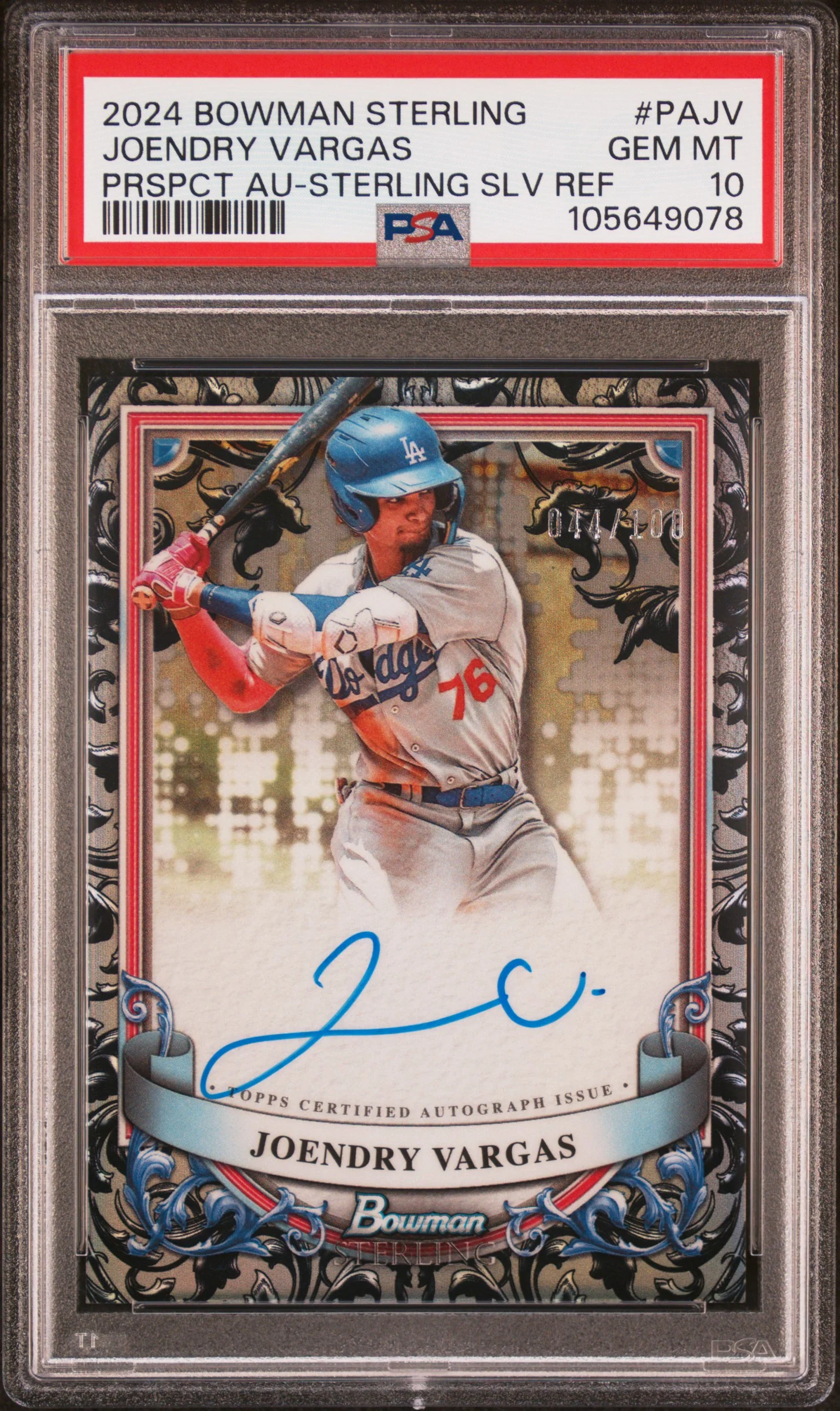 Joendry Vargas 2024 Bowman Sterling Sterling Silver Prospect Auto SP 44/100 PSA 10