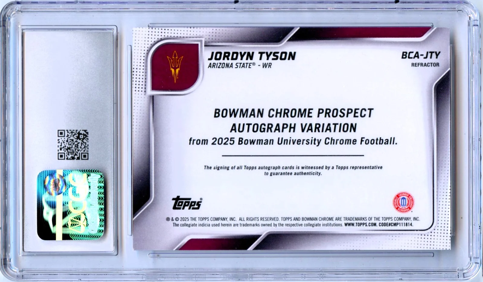 Jordyn Tyson RC 2025 Bowman U Chrome Refractor Rookie Auto SP 271/299 CGC 10 - Image 2