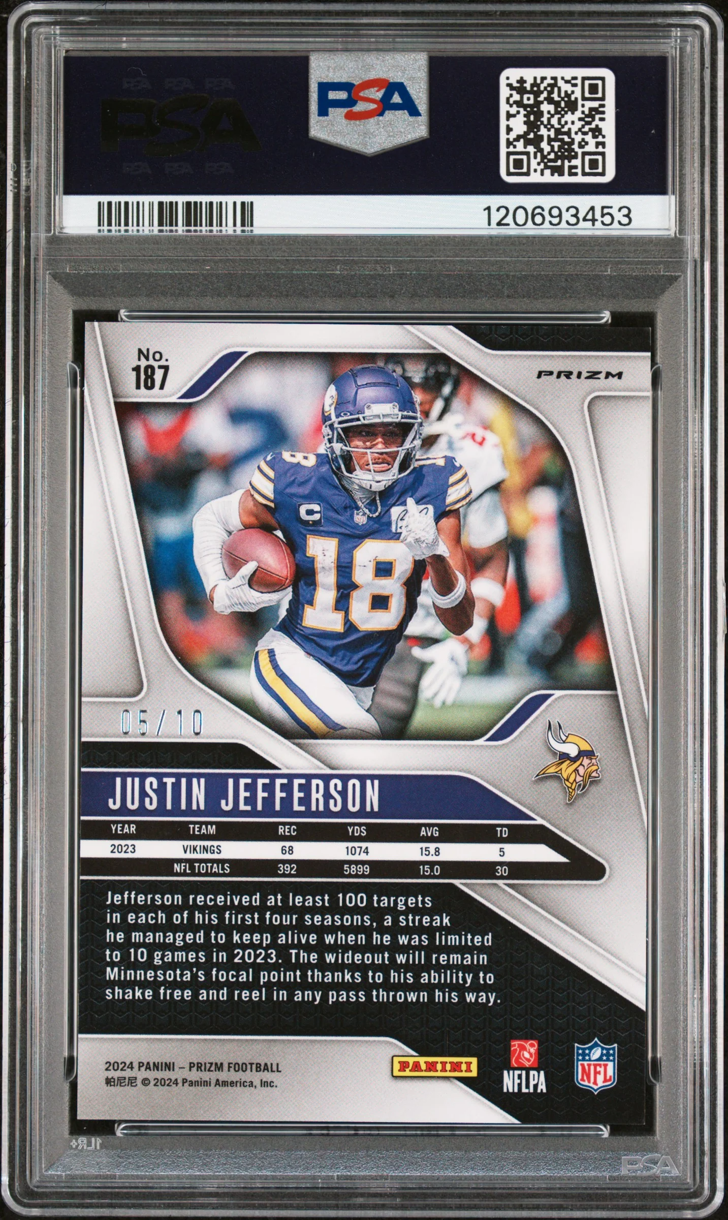 Justin Jefferson 2024 Panini Prizm Gold Choice SP 5/10 PSA 9 - Image 2