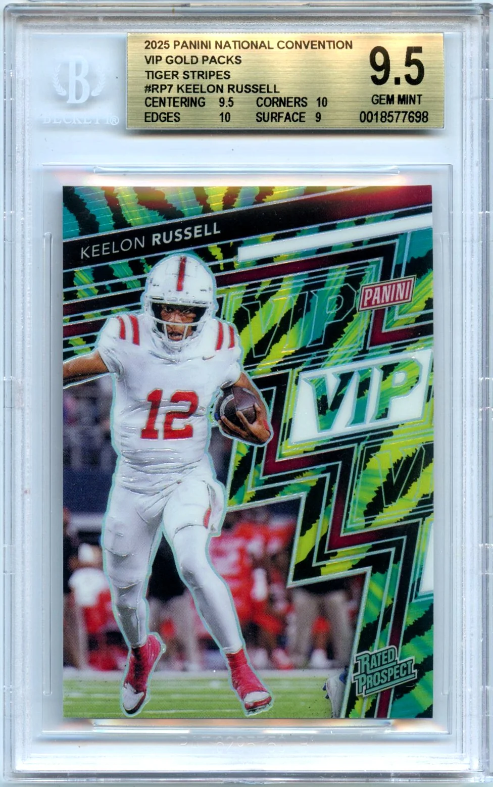 Keelon Russell RC 2025 Panini National Gold Pack Baja Tiger Stripes Rookie BGS 9.5