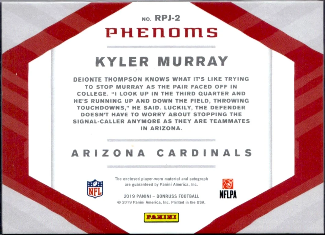 Kyler Murray RC 2019 Donruss Rookie Phenoms Patch Auto SP 8/99 - Image 2