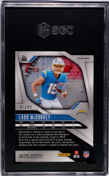 Ladd Mcconkey RC 2024 Panini Prizm Purple Power Rookie SP 5/49 SGC 9.5 - Image 2