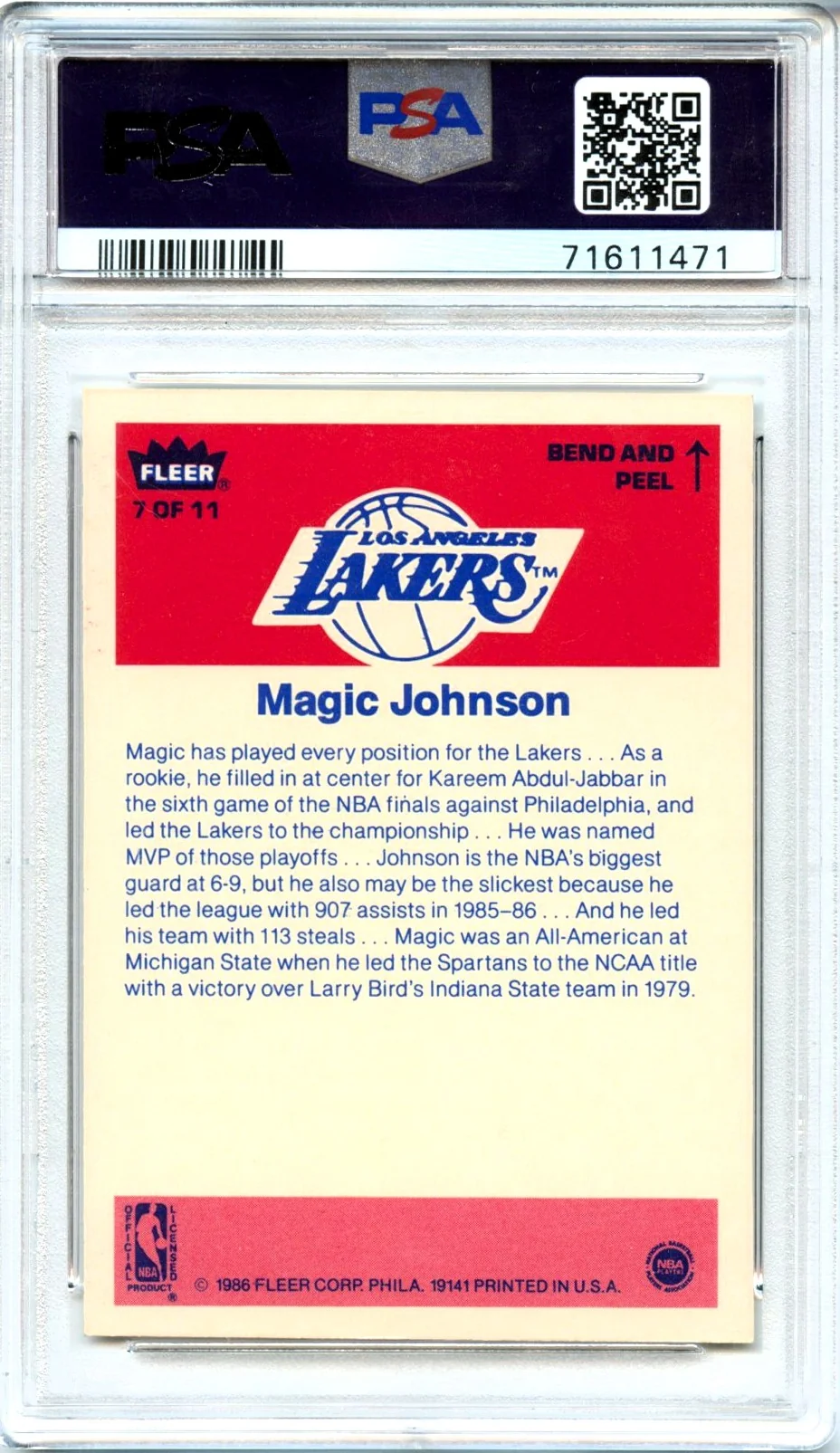 Magic Johnson 1986-87 Fleer Sticker #7 PSA 7 - Image 2