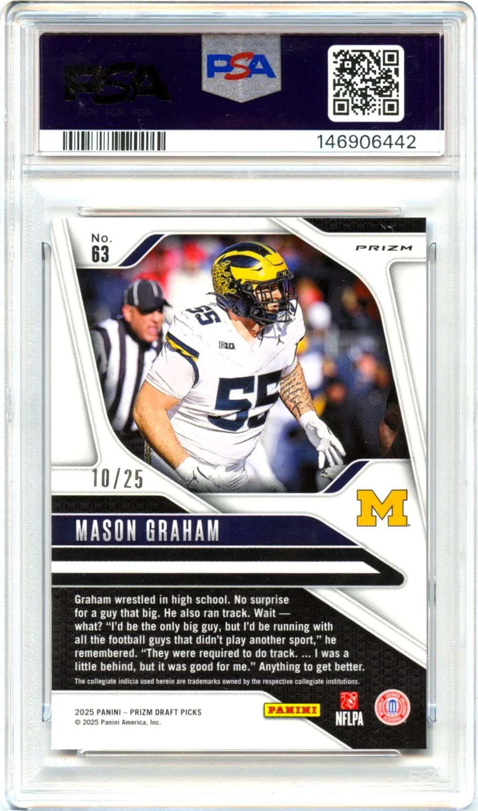 Mason Graham RC 2025 Panini Prizm Draft Mojo Rookie SP 10/25 PSA 10 - Image 2