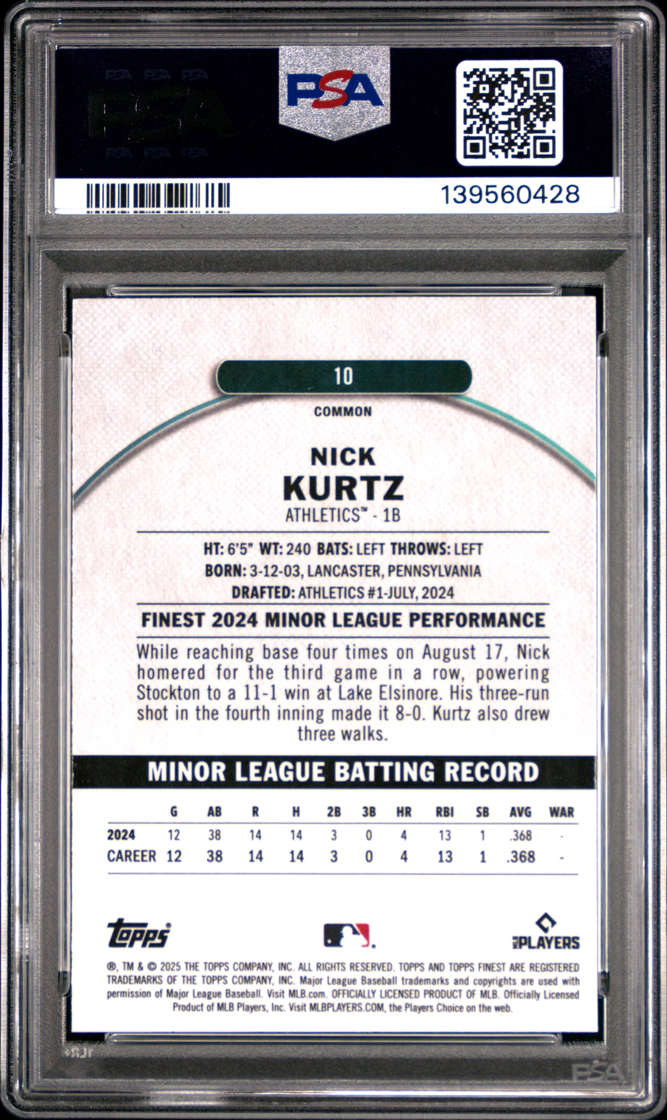 Nick Kurtz RC 2025 Topps Finest Rookie #10 PSA 10 - Image 2