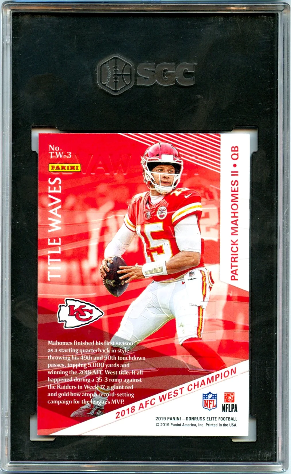 Patrick Mahomes II 2019 Donruss Elite Title Waves SGC 10 - Image 2