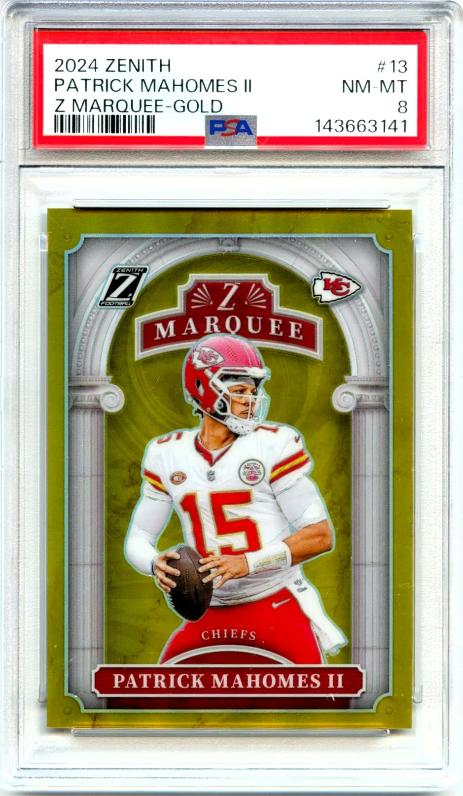 Patrick Mahomes II 2024 Panini Zenith Gold Z Marquee SP 9/10 PSA 8