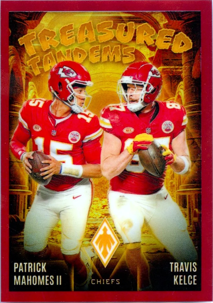 Patrick Mahomes Travis Kelce 2024 Panini Phoenix Red Treasured Tandems SP 73/99
