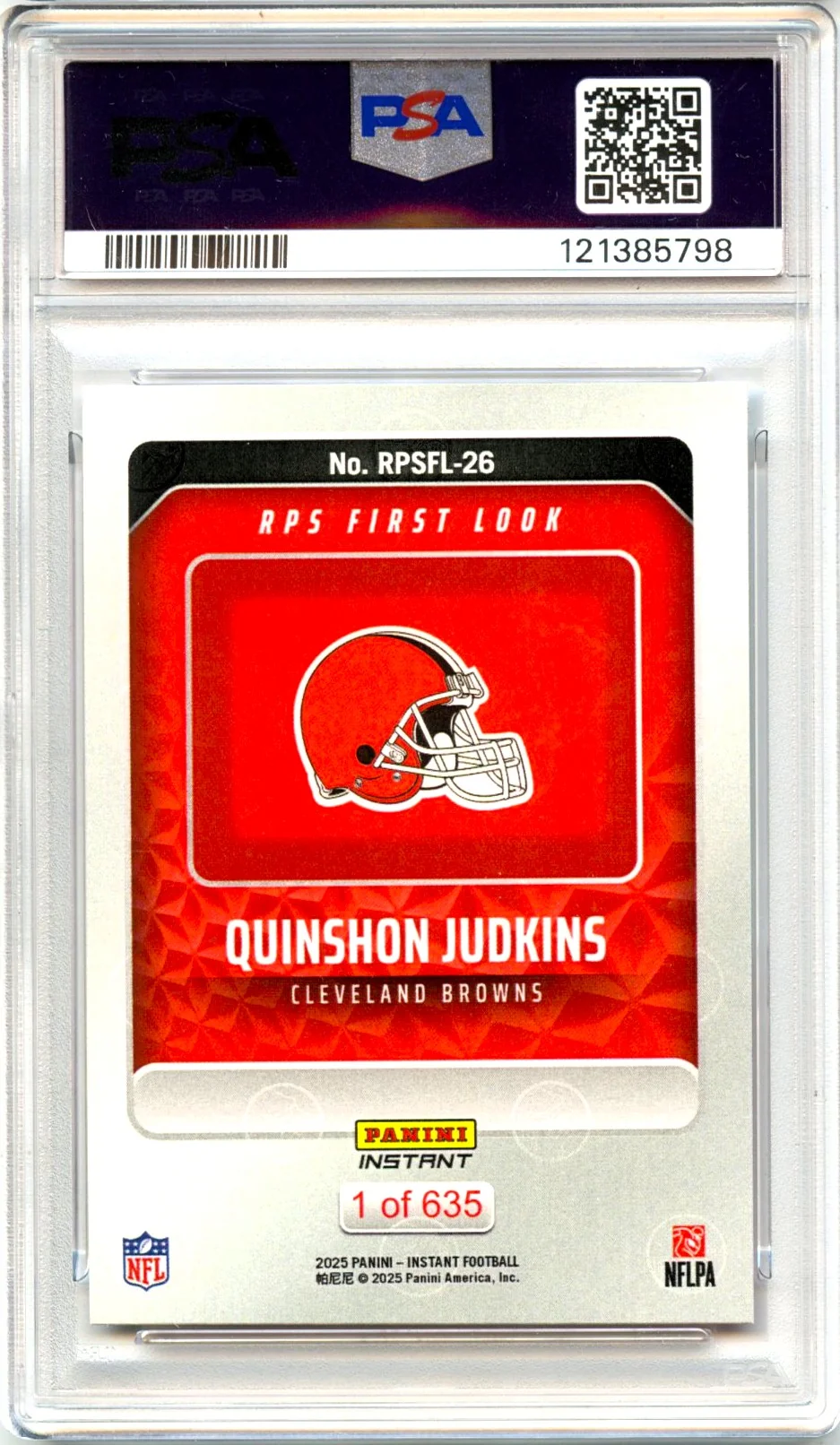 Quinson Judkins RC 2025 Panini Instant Rookie Premier Shoot SP /635 PSA 10 - Image 2