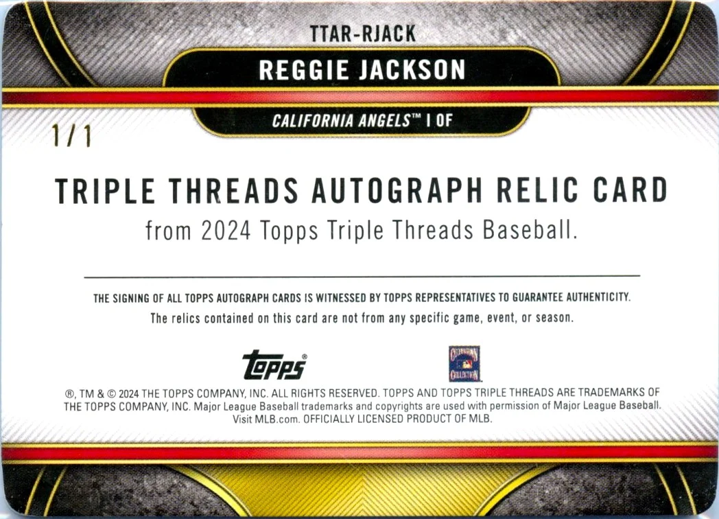 Reggie Jackson 2024 Topps Triple Threads Printing Plate Game Used Patch Auto SP 1/1 - Image 2