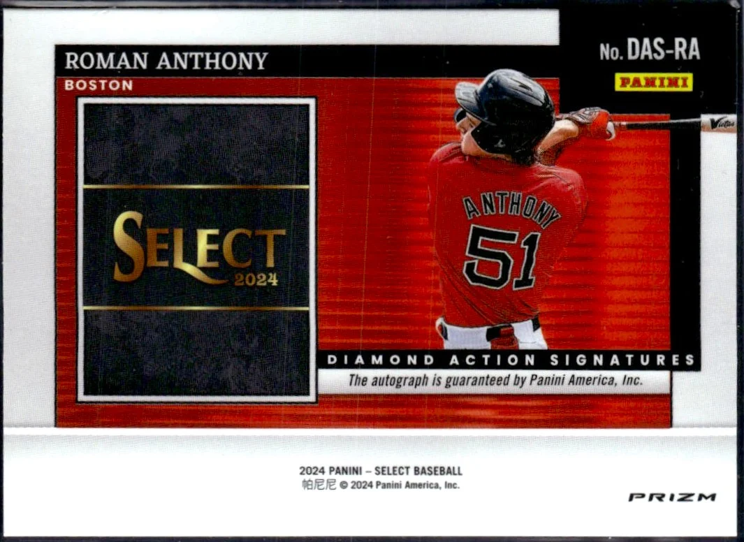 Roman Anthony RC 2024 Panini Select Diamond Action Rookie Auto - Image 2