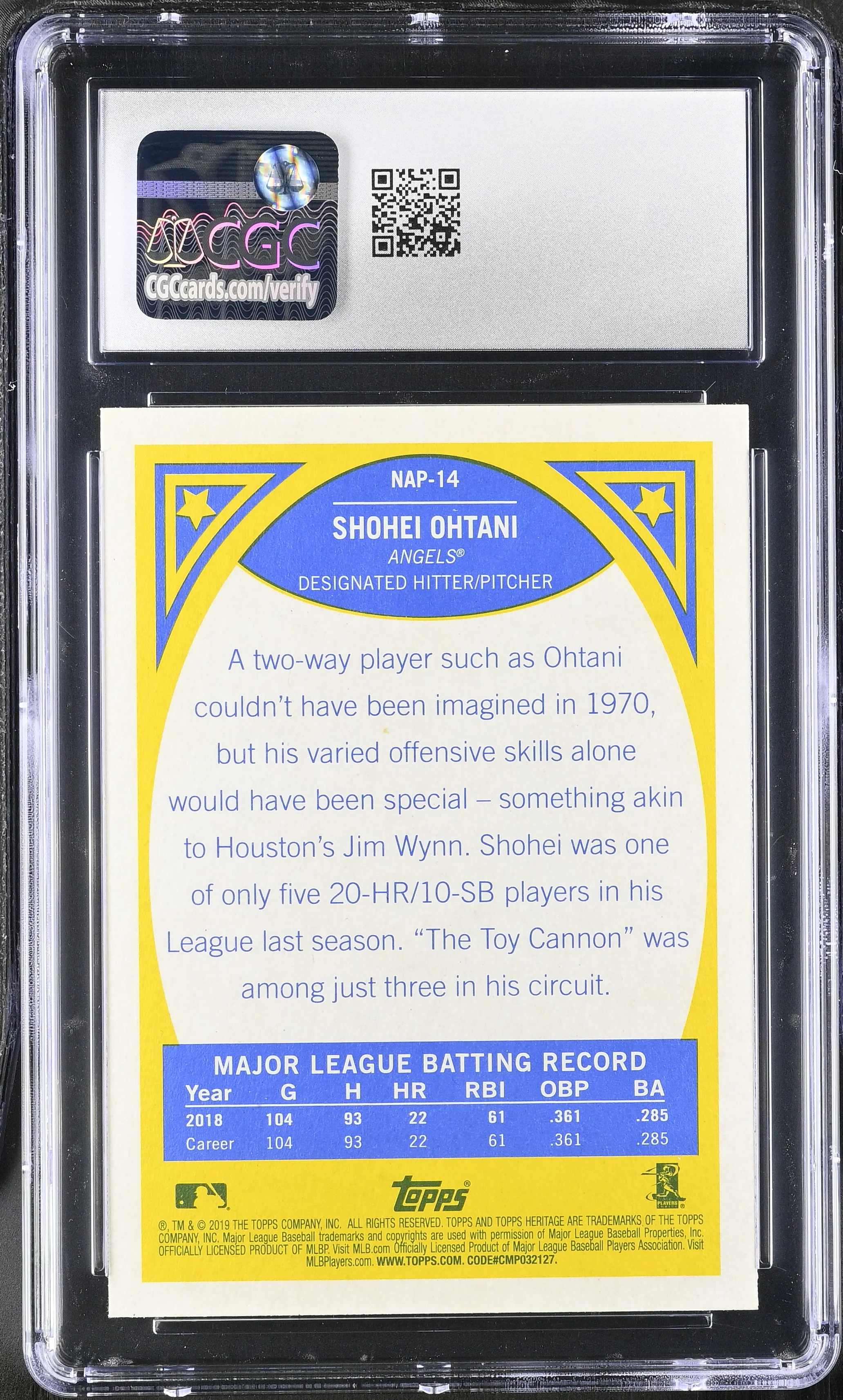 Shohei Ohtani 2019 Topps Heritage New Age Performers CGC 9 - Image 2